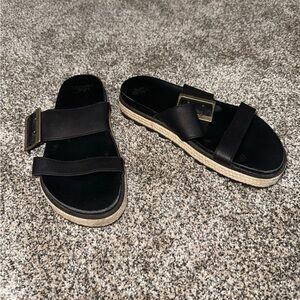 Black Sorel slide sandals